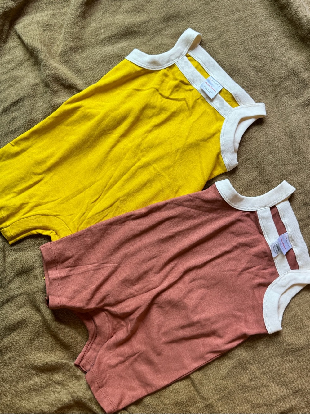 Kids Sleeveless One-Piece Romper in Yellow and Dusty Rose